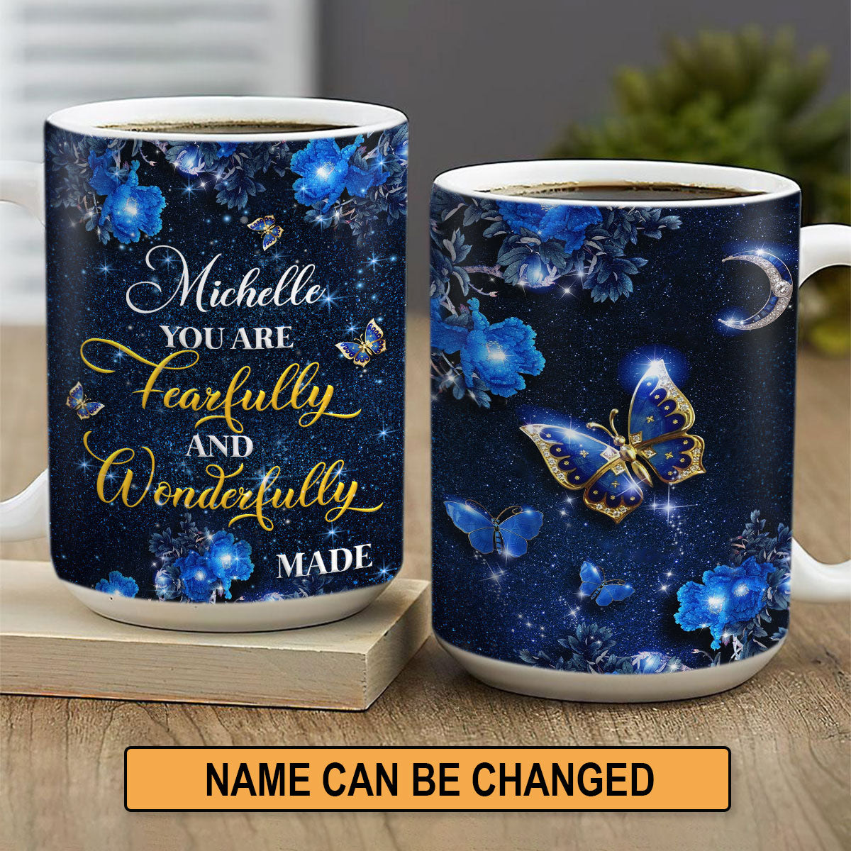 Elegant Personalized Butterfly White Ceramic Mug - You Are Wonderfully Made NUA167