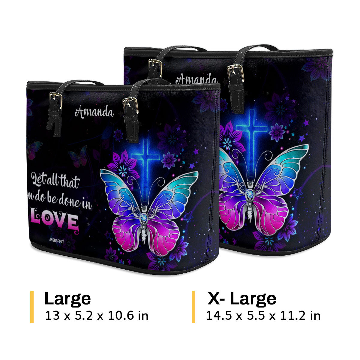 Jesuspirit | Personalized Large Leather Tote Bag | 1 Corinthians 16:14 | Let All You Do Be Done In Love LLTBH707