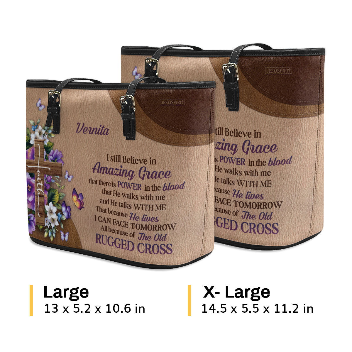 Stunning Personalized Flower Leather Tote Bag - I Still Believe In Amazing Grace NUH269