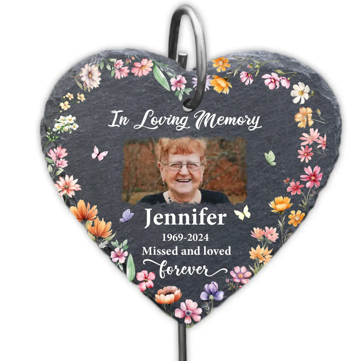 In Loving Memory - Personalized Garden Slate, Floral Memorial Stone, Sympathy Gift