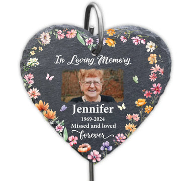 In Loving Memory - Personalized Garden Slate, Floral Memorial Stone, Sympathy Gift