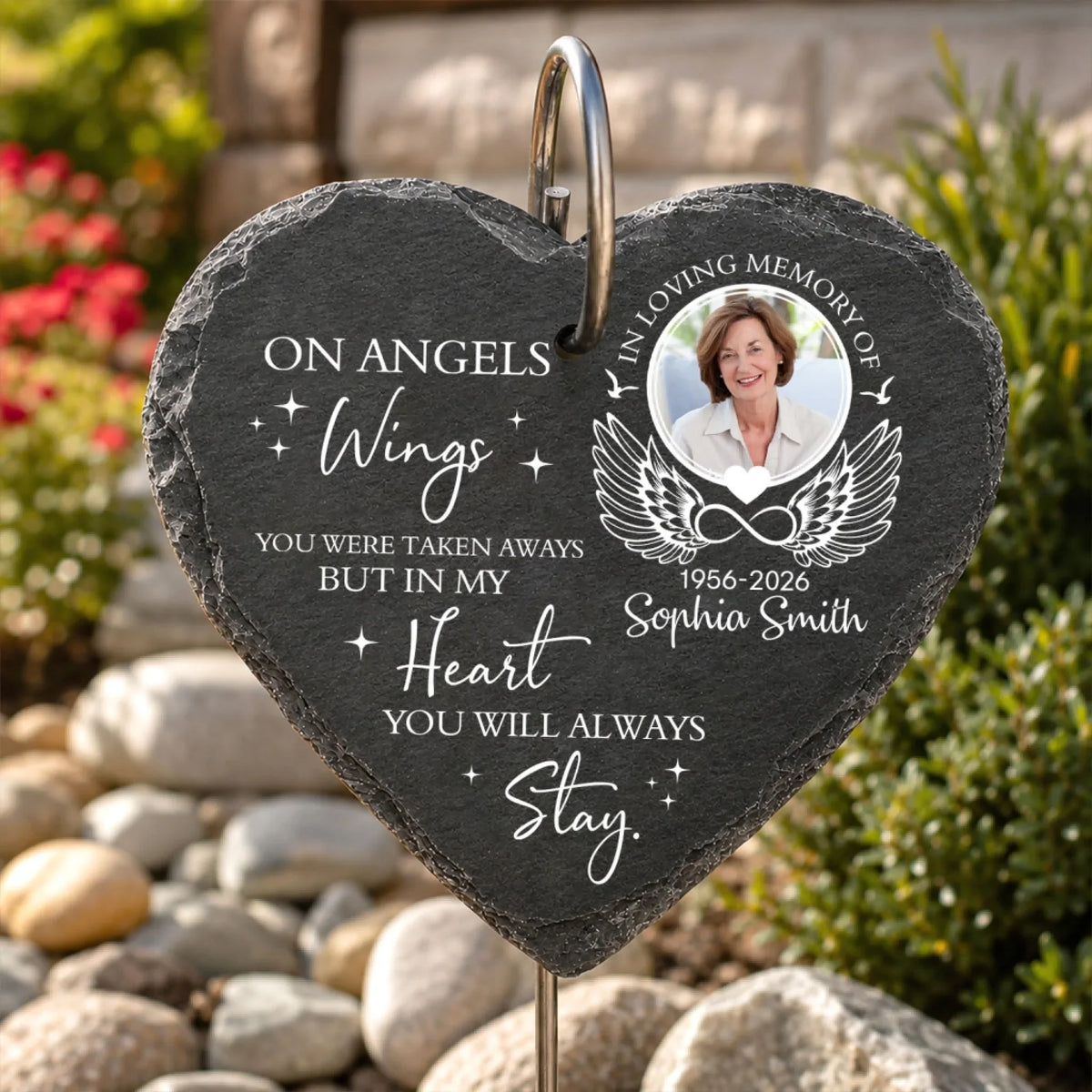 On Angels Wings You Were Taken Away, But In My Heart You Will Always Stay  - Personalized Garden Slate, Sympathy Gift for Loss of Loved One