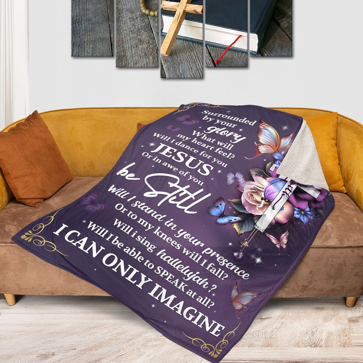 Surrounded By Your Glory - Beautiful Floral Cross Fleece Blanket HH260
