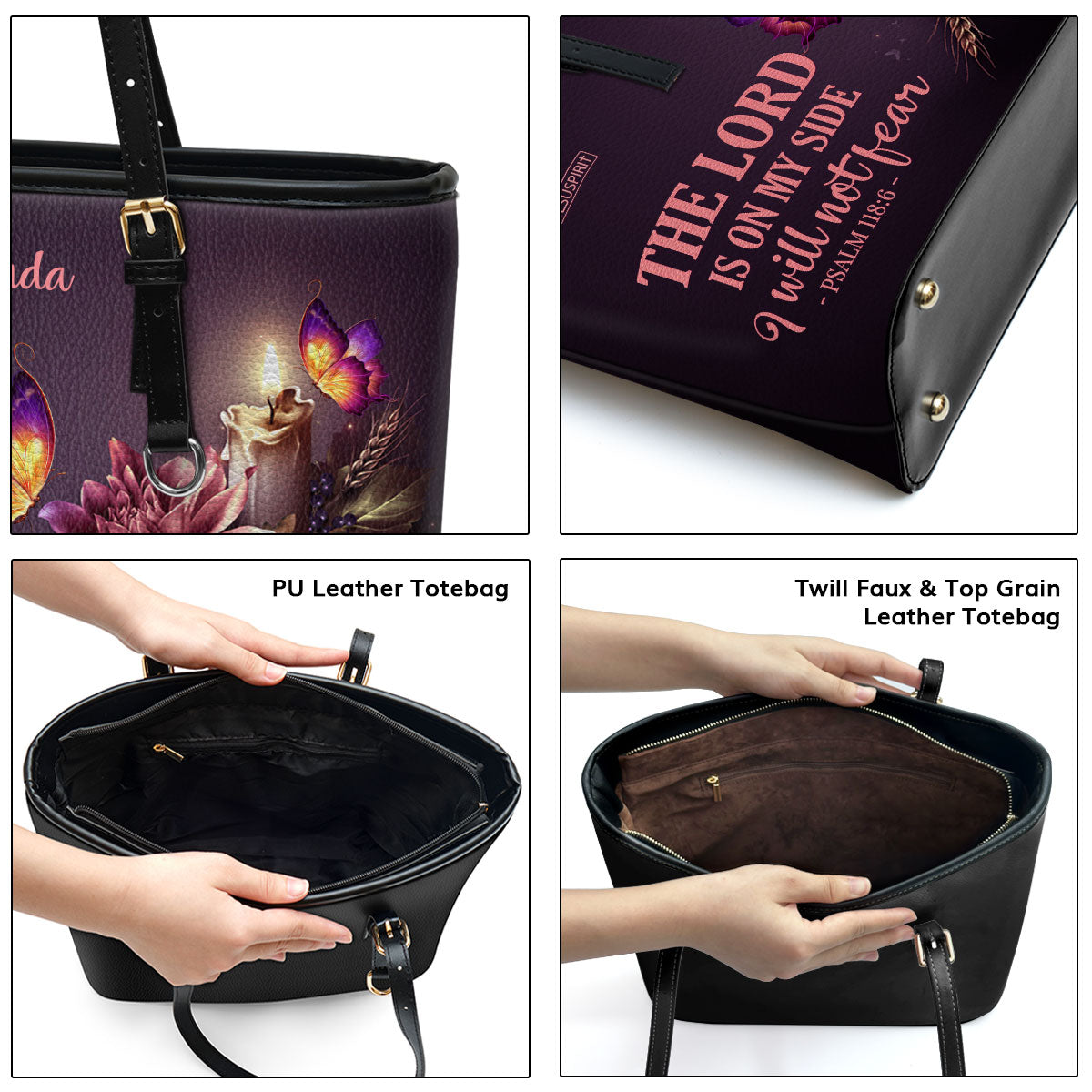 Lovely Personalized Large Leather Tote Bag - The Lord Is On My Side H12