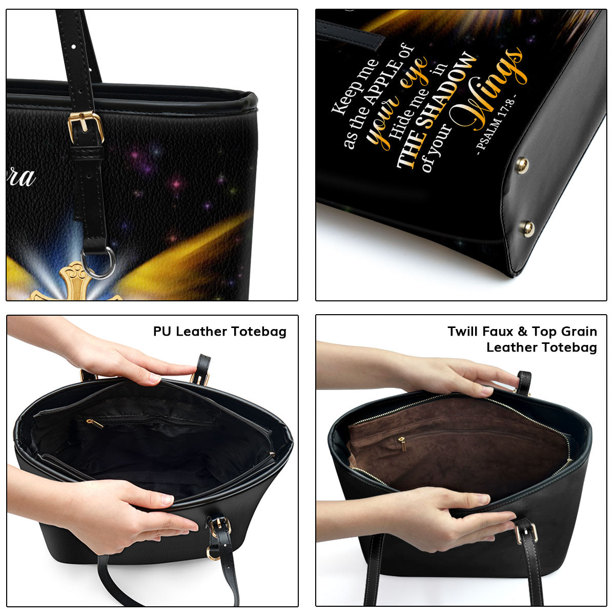 Jesuspirit | Hide Me In The Shadow Of Your Wings | Psalm 17:8 | Christ Gifts For Religious Women Personalized Large Leather Tote Bag With Long Strap LLTBH779