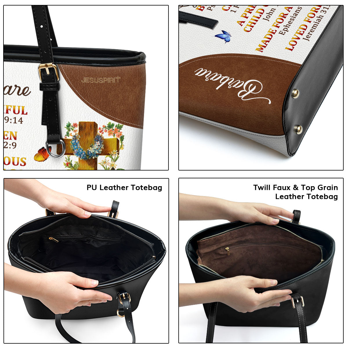 Jesuspirit | Special Personalized Large Leather Tote Bag With Long Strap | A Precious Child Of God LLTBM705