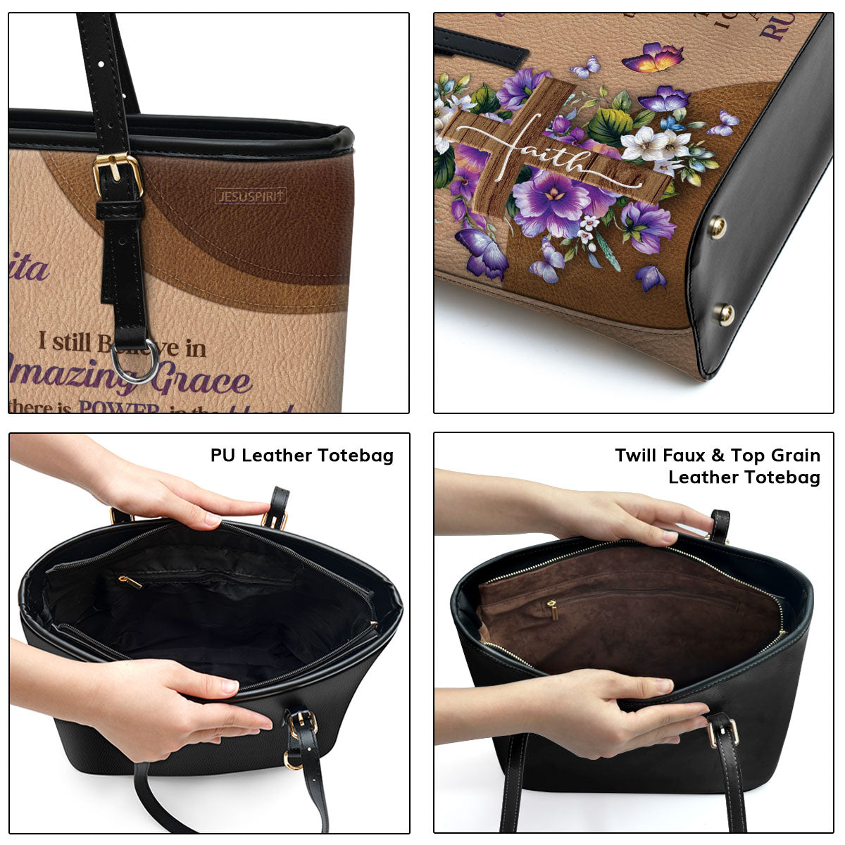 Stunning Personalized Flower Leather Tote Bag - I Still Believe In Amazing Grace NUH269