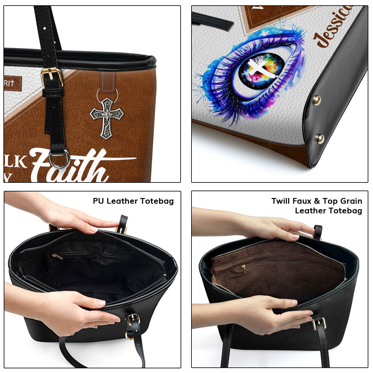 Awesome Personalized Large Leather Tote Bag - Walk By Faith, Not By Sight NUH293
