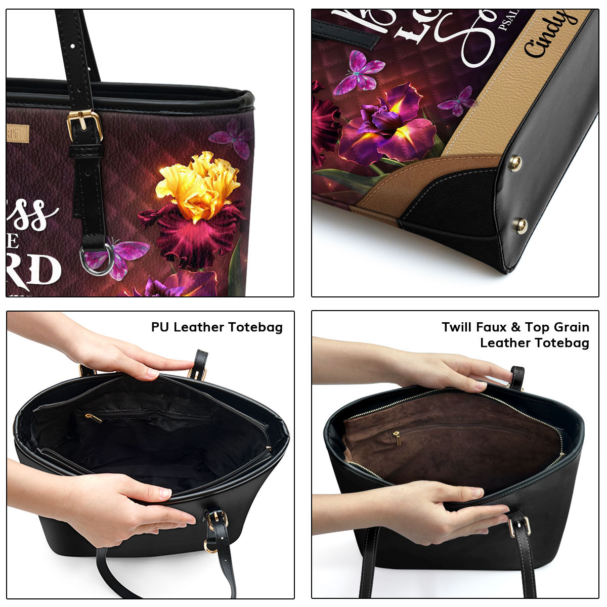 Unique Personalized Large Leather Tote Bag - Bless The Lord O My Soul NUH335