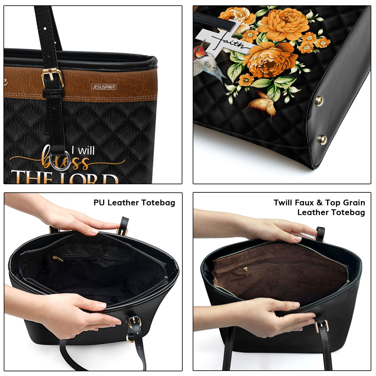 I Will Bless The Lord At All Times - Personalized Large Leather Tote Bag NUH430