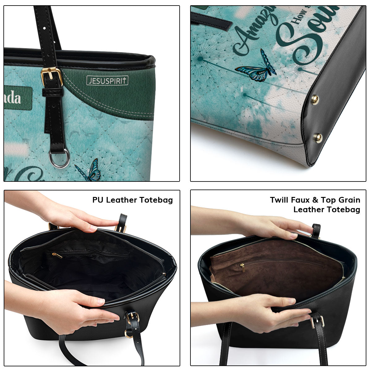 Amazing Grace - Adorable Personalized Large Leather Tote Bag NUHN350