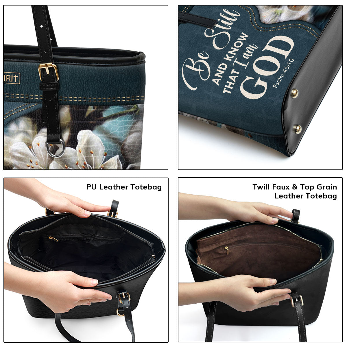 Special Personalized Large Leather Tote Bag - Be Still And Know That I Am God NUHN362