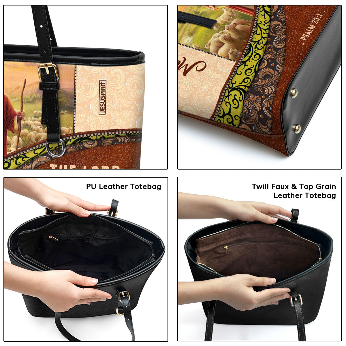 The Lord Is My Shepherd, I Shall Not Want - Awesome Personalized Large Leather Tote Bag NUM301