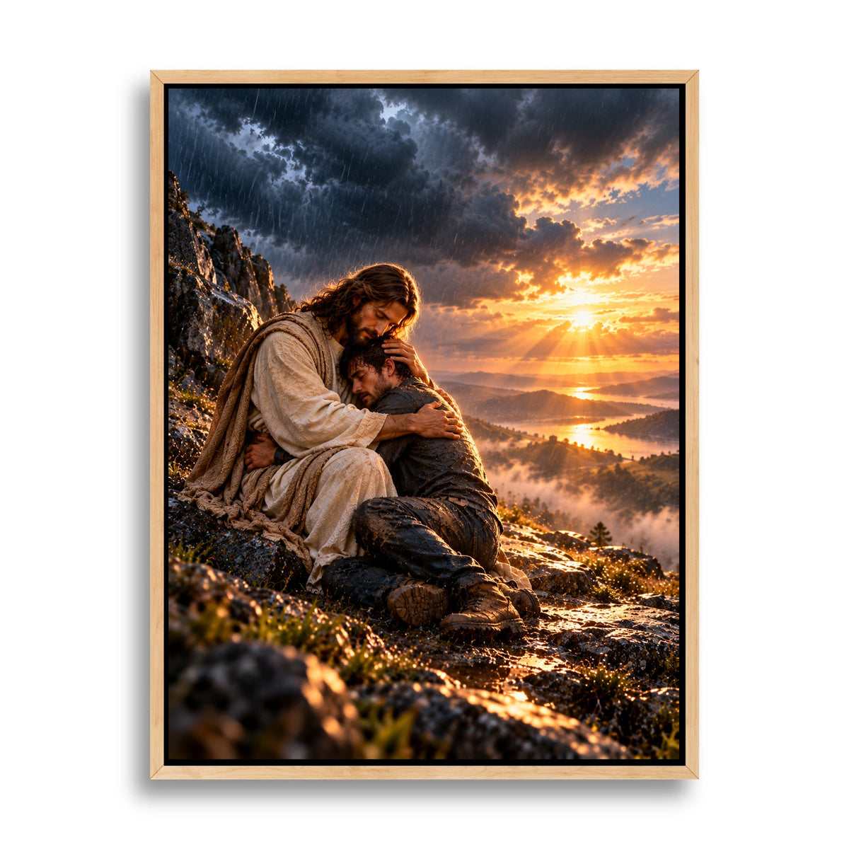Safe in His Arms – Jesus Christian Canvas Wall Art