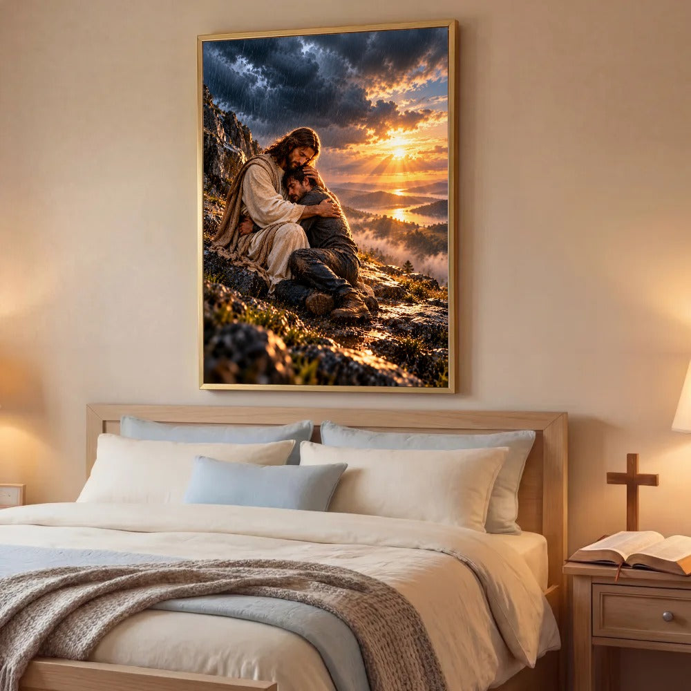 Safe in His Arms – Jesus Christian Canvas Wall Art