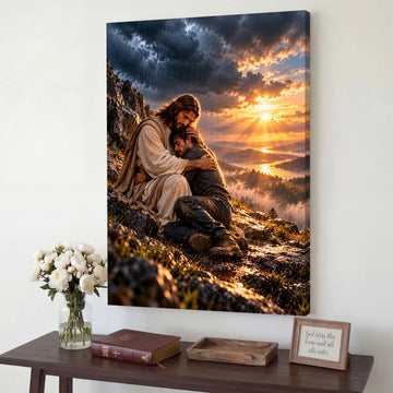 Safe in His Arms – Jesus Christian Canvas Wall Art