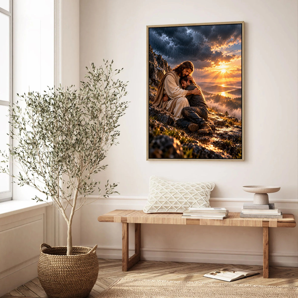 Safe in His Arms – Jesus Christian Canvas Wall Art