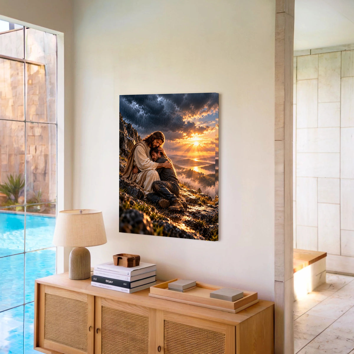 Safe in His Arms – Jesus Christian Canvas Wall Art