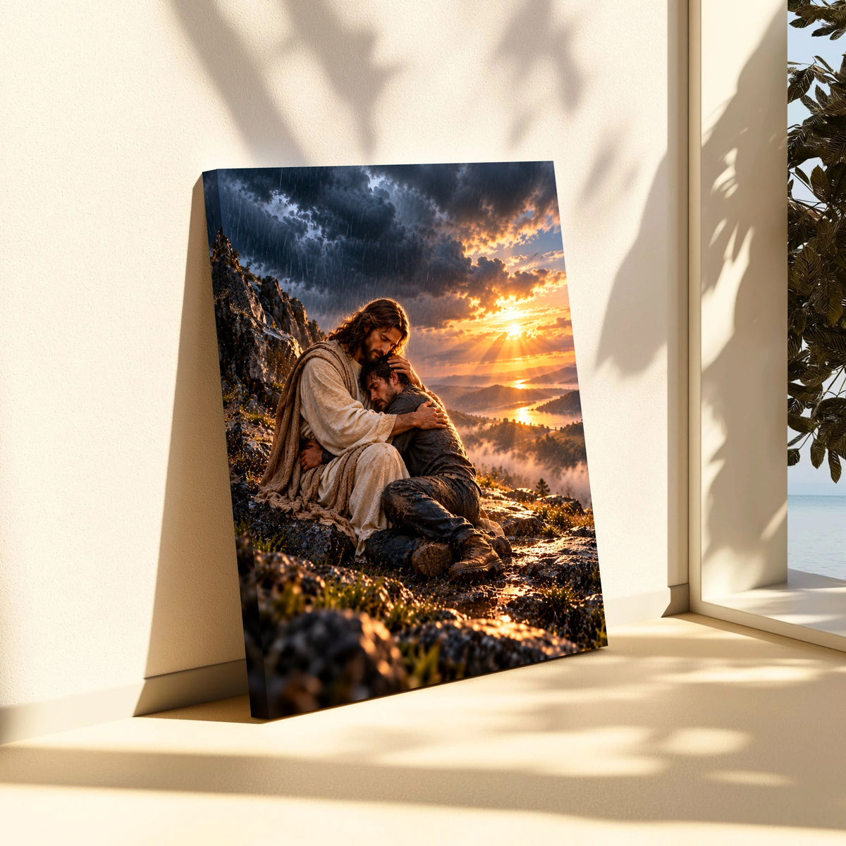 Safe in His Arms – Jesus Christian Canvas Wall Art