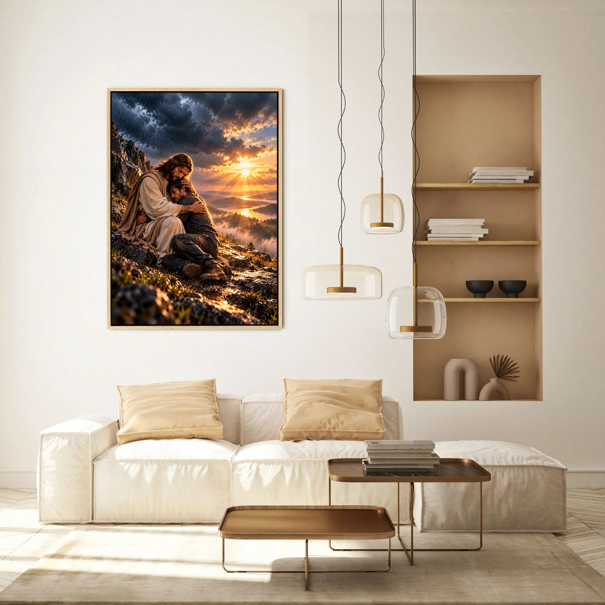 Safe in His Arms – Jesus Christian Canvas Wall Art