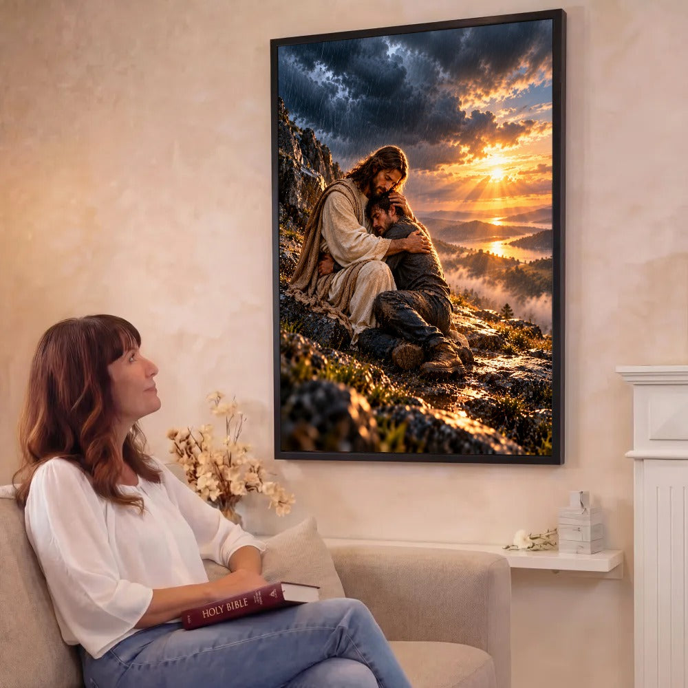 Safe in His Arms – Jesus Christian Canvas Wall Art