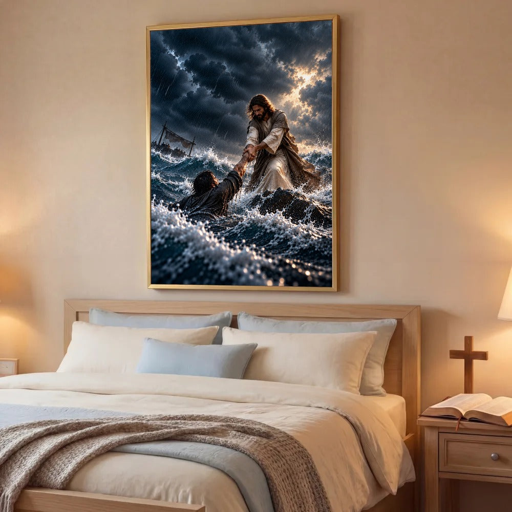 He Pulled Me From the Storm – Jesus Christian Canvas Wall Art