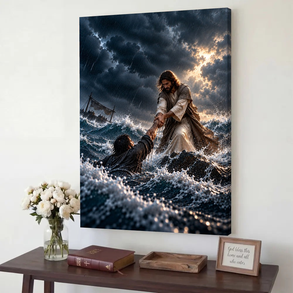 He Pulled Me From the Storm – Jesus Christian Canvas Wall Art