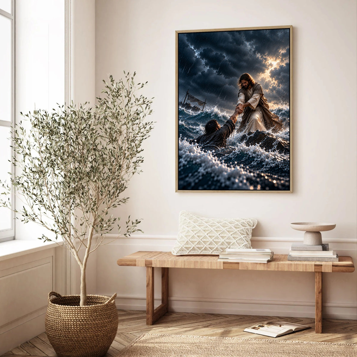 He Pulled Me From the Storm – Jesus Christian Canvas Wall Art