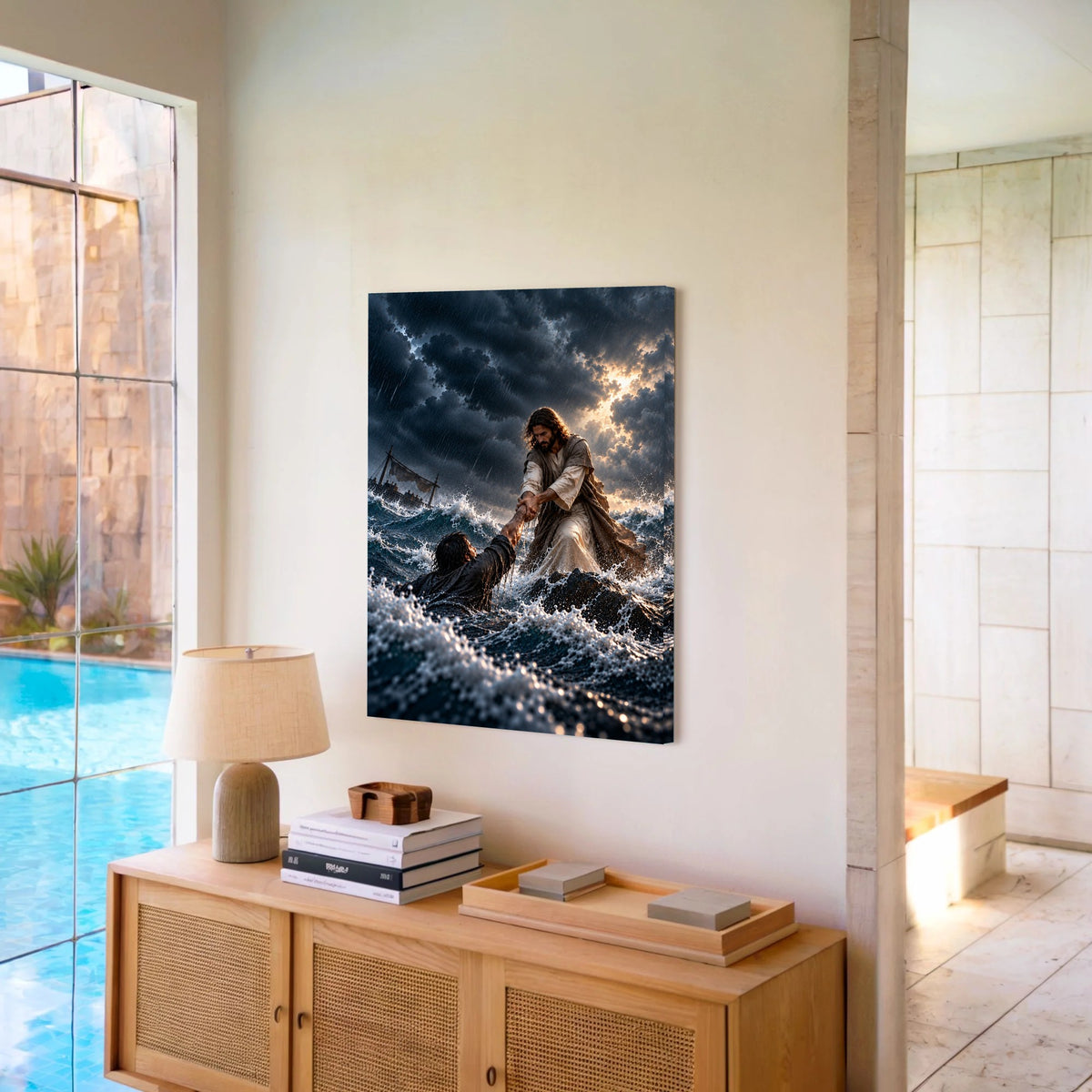 He Pulled Me From the Storm – Jesus Christian Canvas Wall Art
