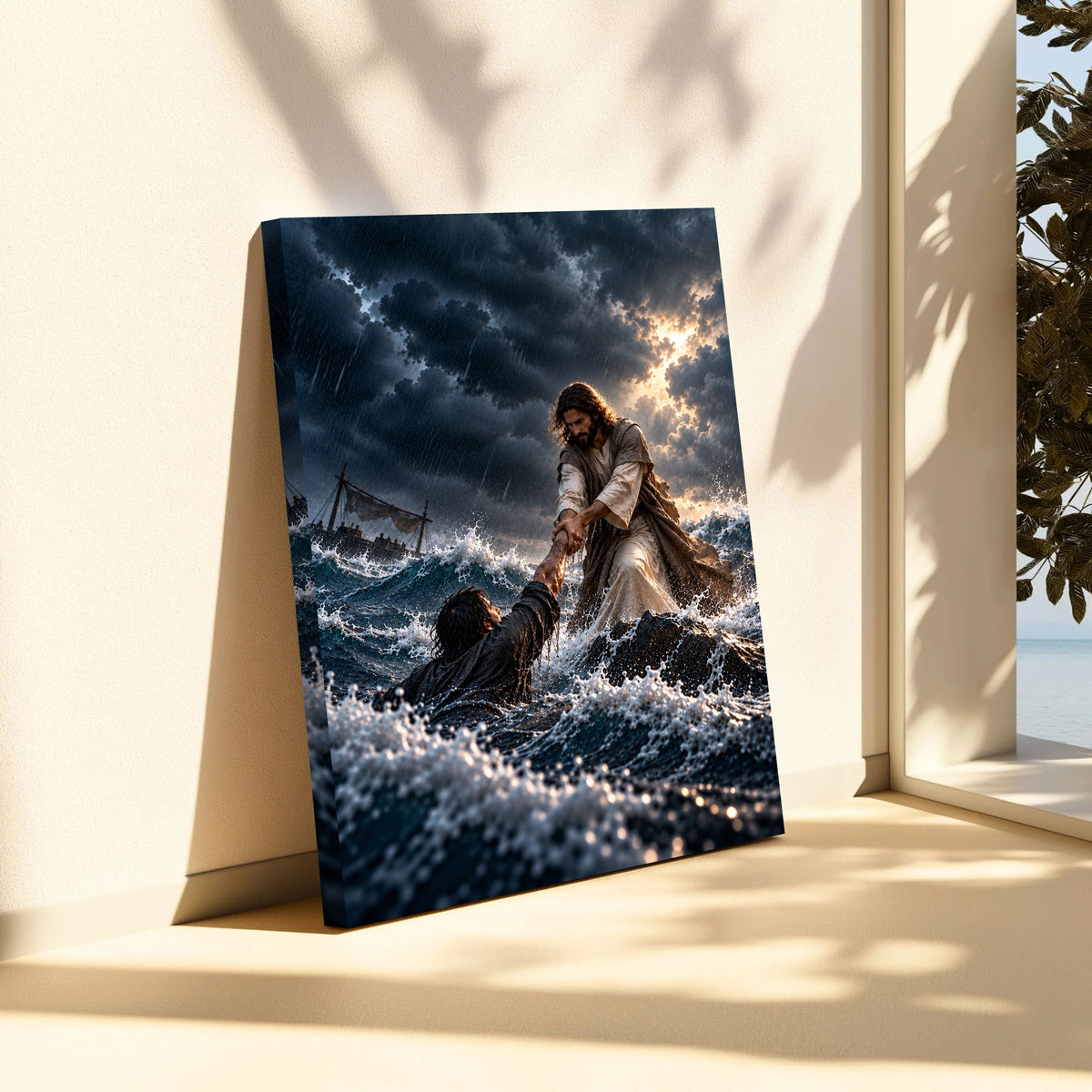 He Pulled Me From the Storm – Jesus Christian Canvas Wall Art