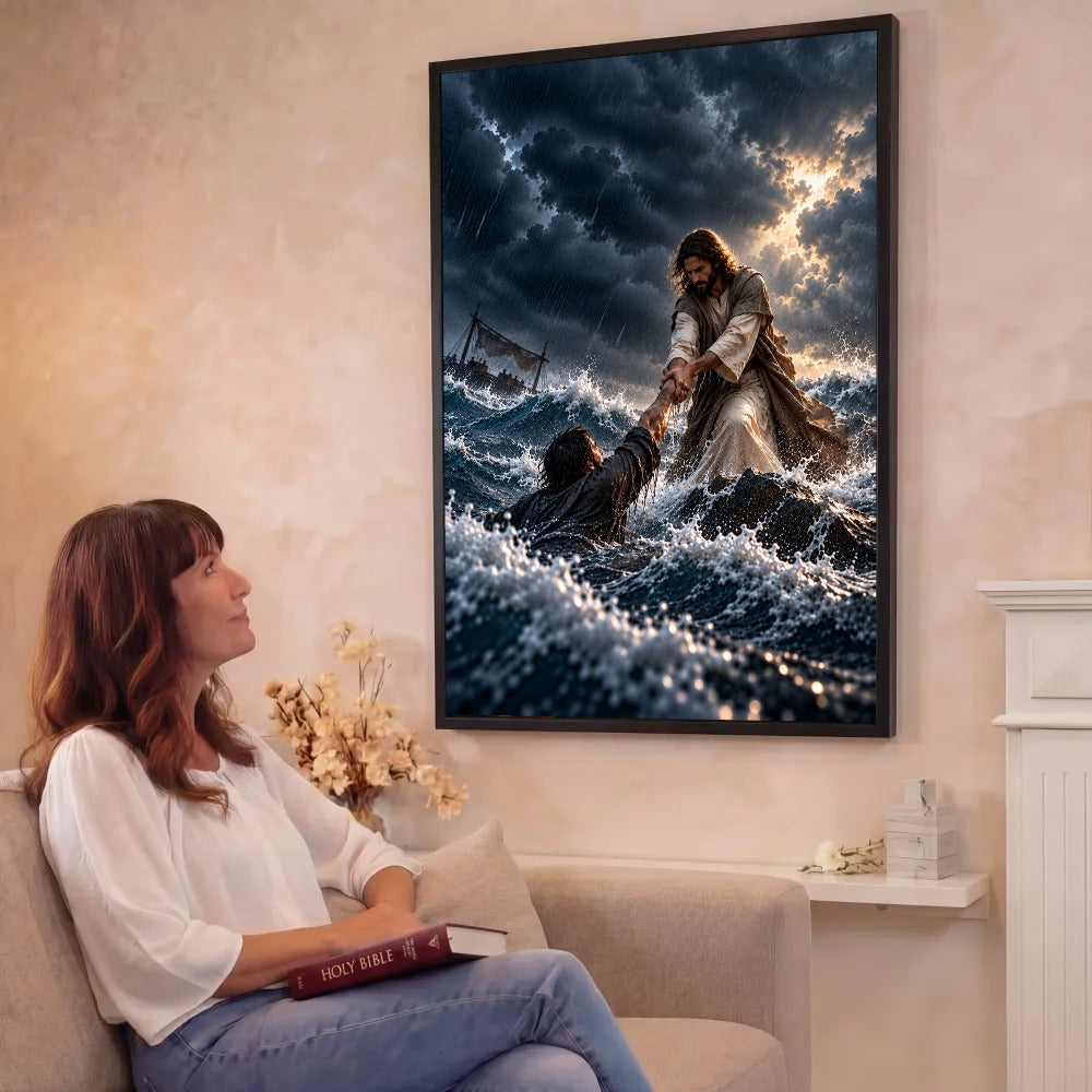 He Pulled Me From the Storm – Jesus Christian Canvas Wall Art