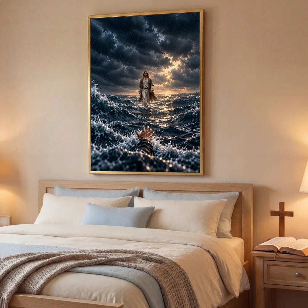 When I Was Sinking – Jesus Walking on Water Christian Canvas