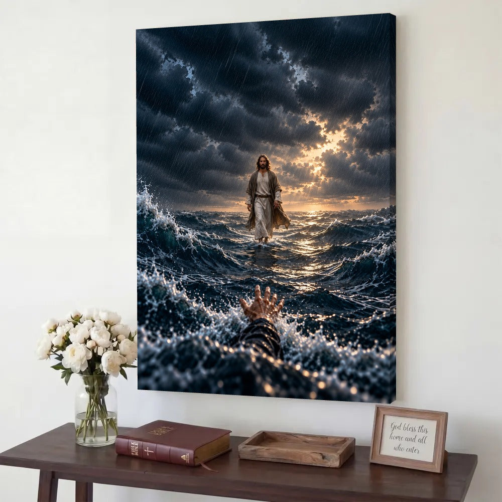 When I Was Sinking – Jesus Walking on Water Christian Canvas