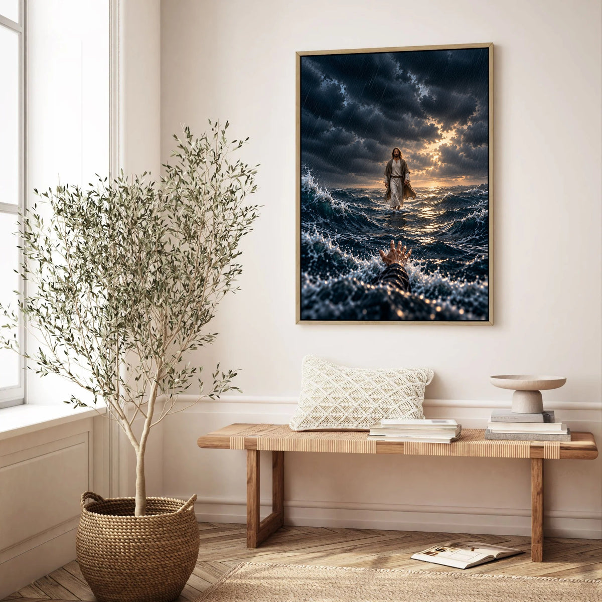 When I Was Sinking – Jesus Walking on Water Christian Canvas