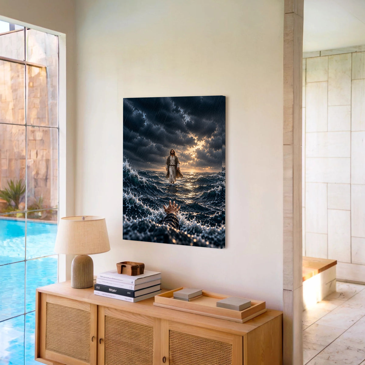 When I Was Sinking – Jesus Walking on Water Christian Canvas