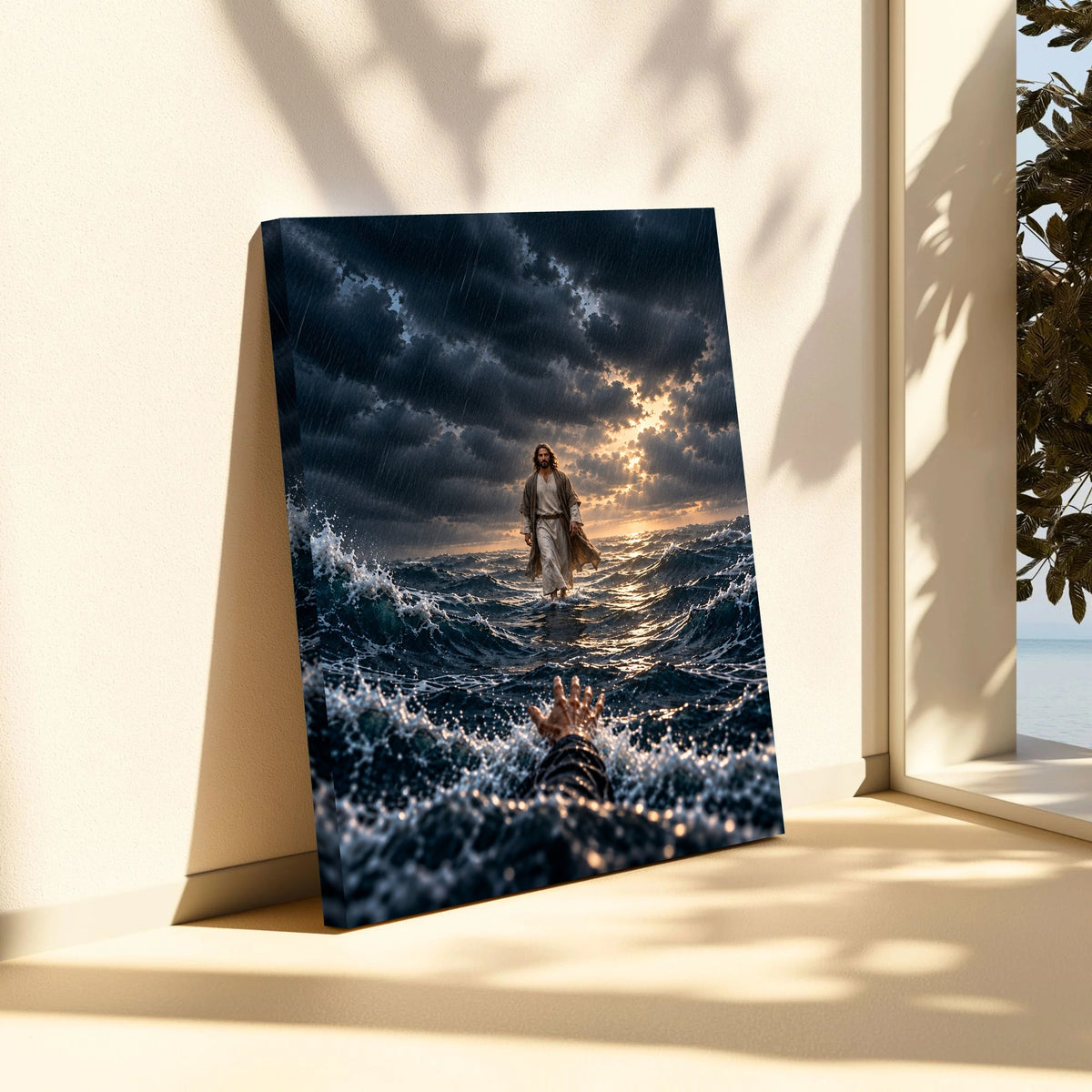 When I Was Sinking – Jesus Walking on Water Christian Canvas