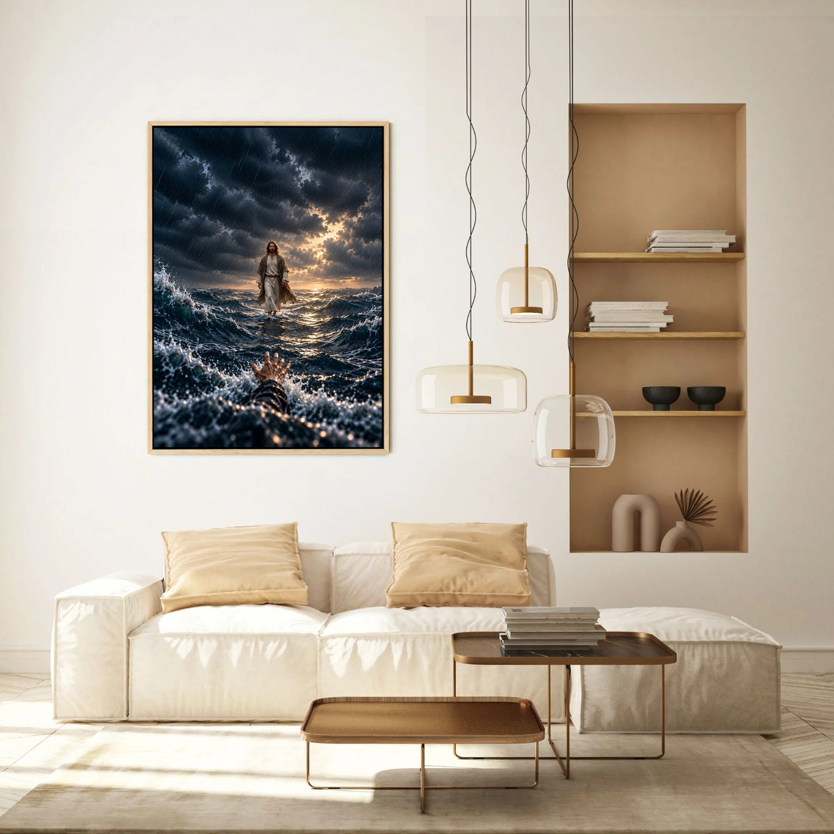 When I Was Sinking – Jesus Walking on Water Christian Canvas