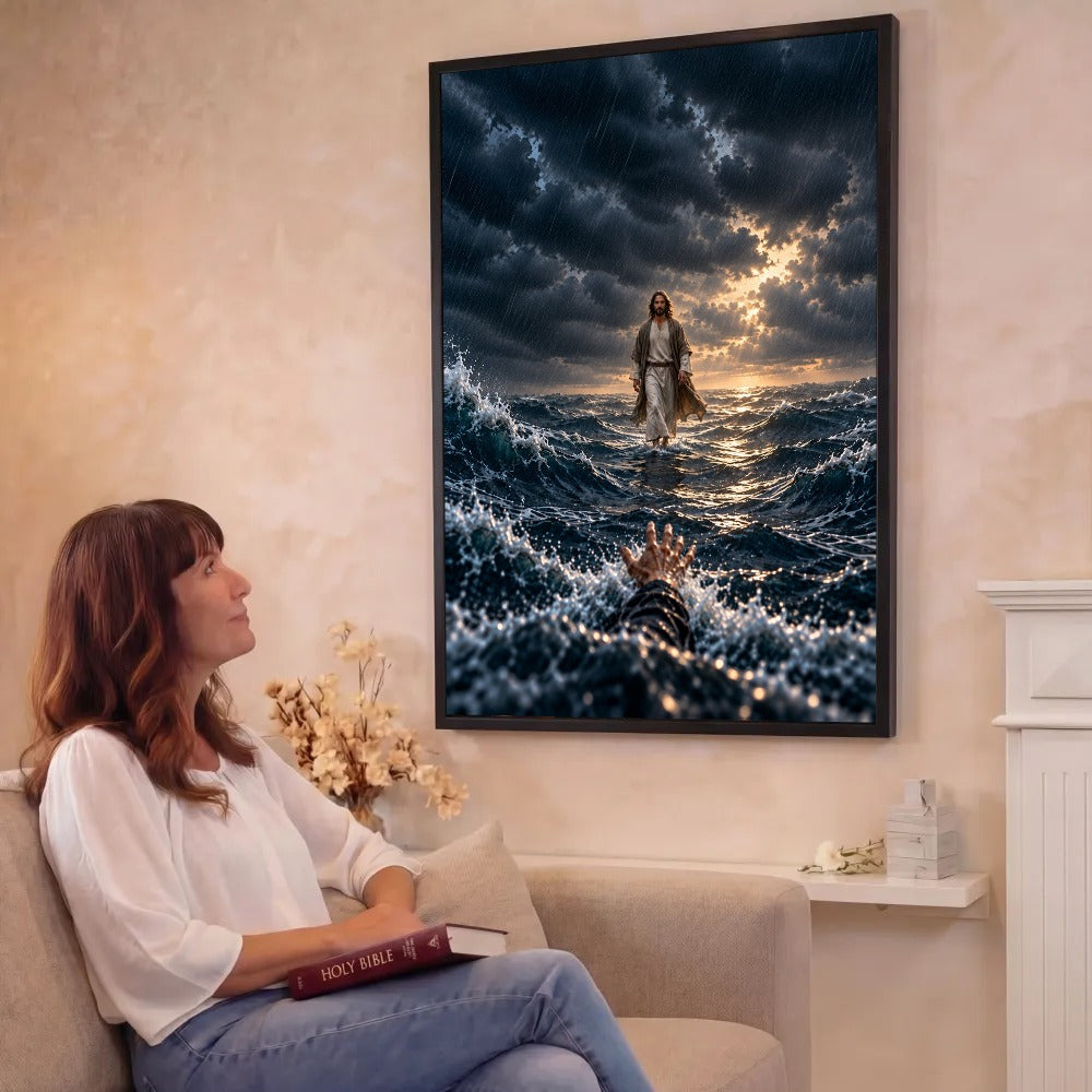 When I Was Sinking – Jesus Walking on Water Christian Canvas