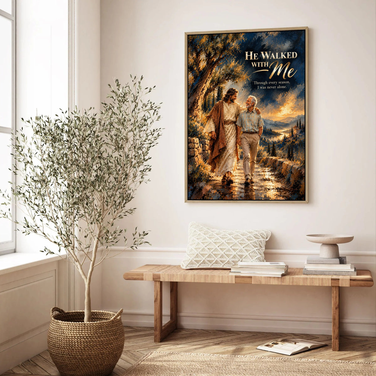 He Walked With Me™ – Personalized Jesus Portrait Canvas, Custom Christian Gift From Your Photo