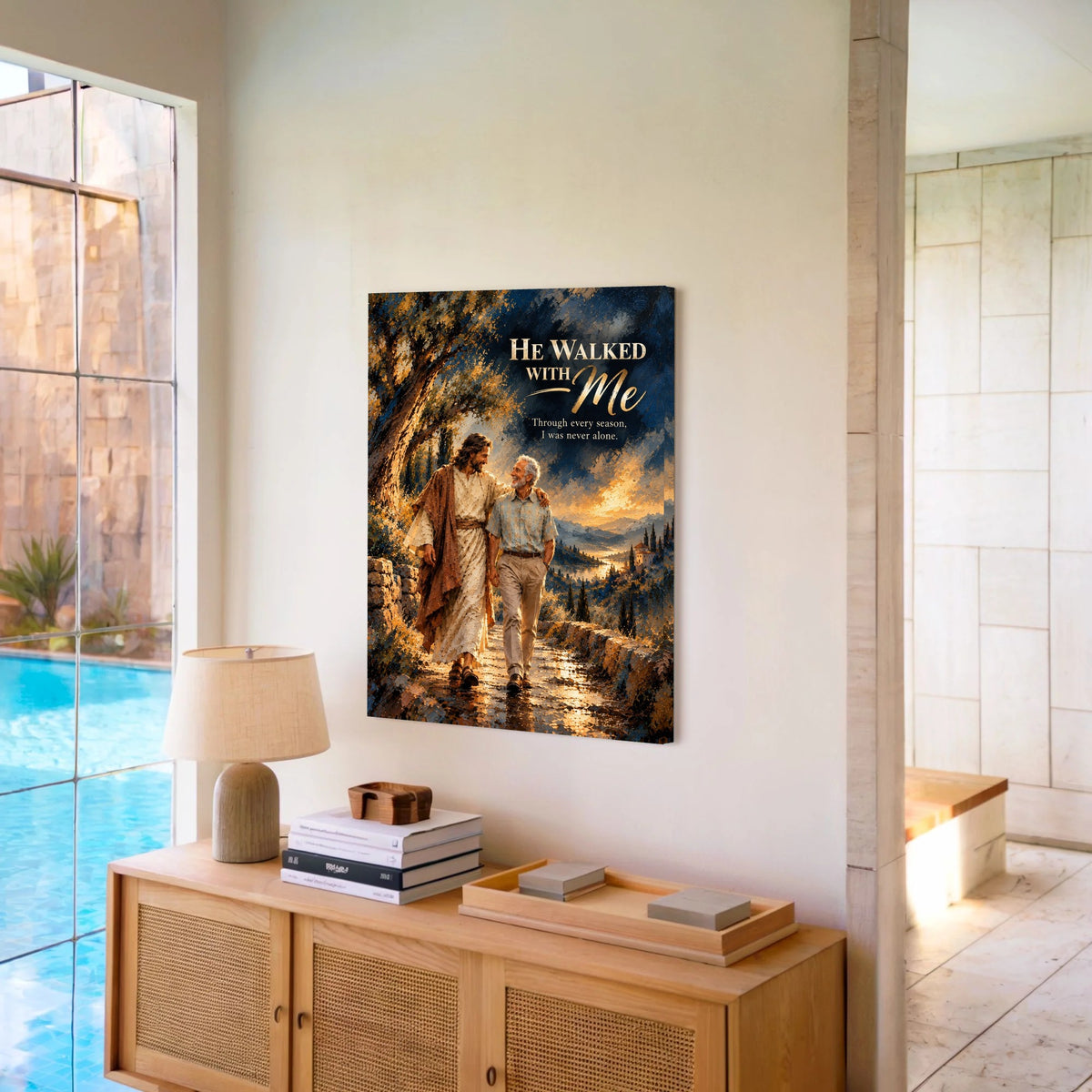 He Walked With Me™ – Personalized Jesus Portrait Canvas, Custom Christian Gift From Your Photo