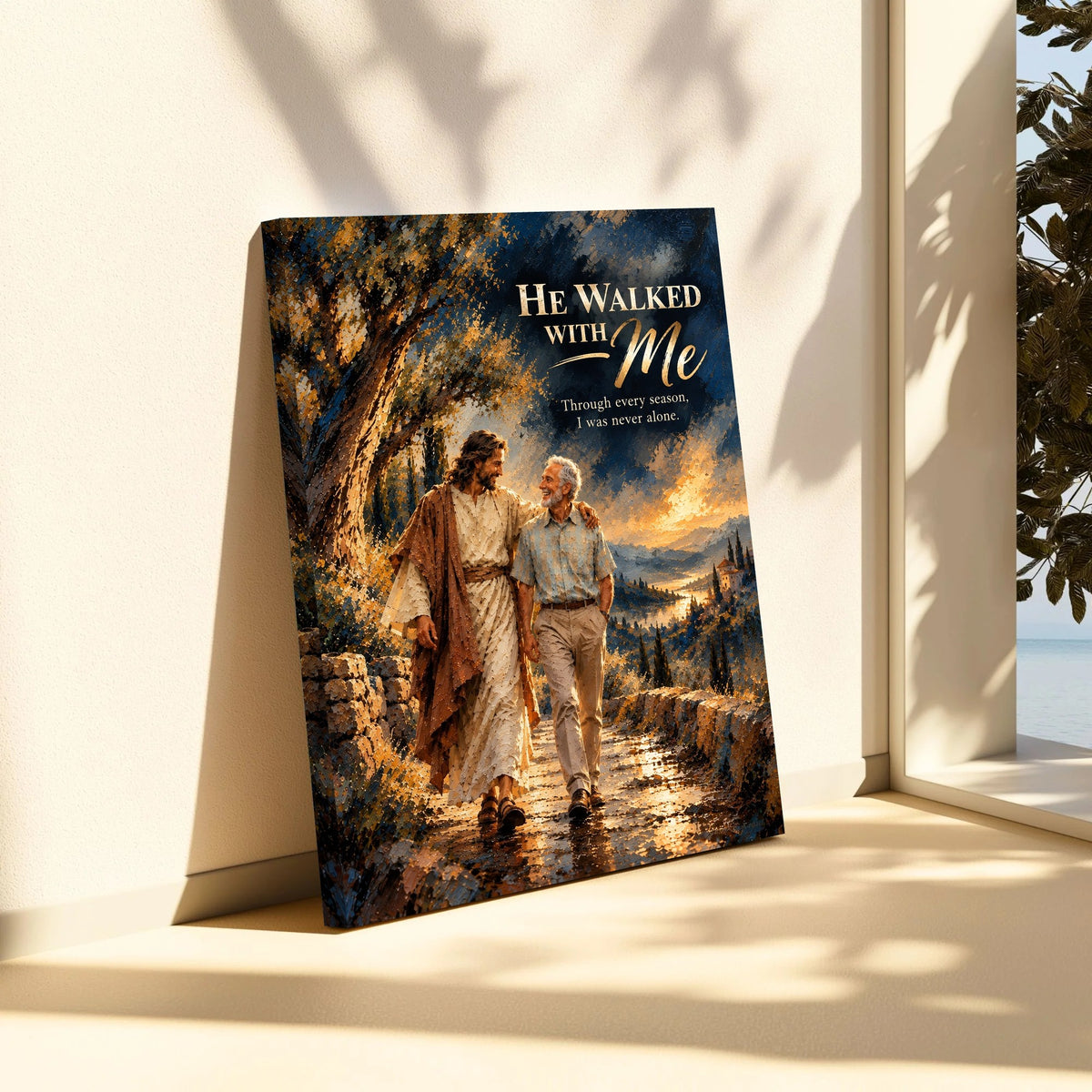 He Walked With Me™ – Personalized Jesus Portrait Canvas, Custom Christian Gift From Your Photo