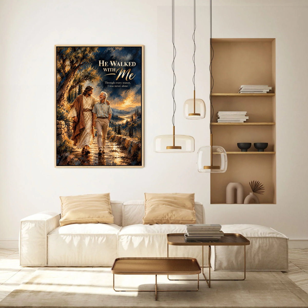 He Walked With Me™ – Personalized Jesus Portrait Canvas, Custom Christian Gift From Your Photo