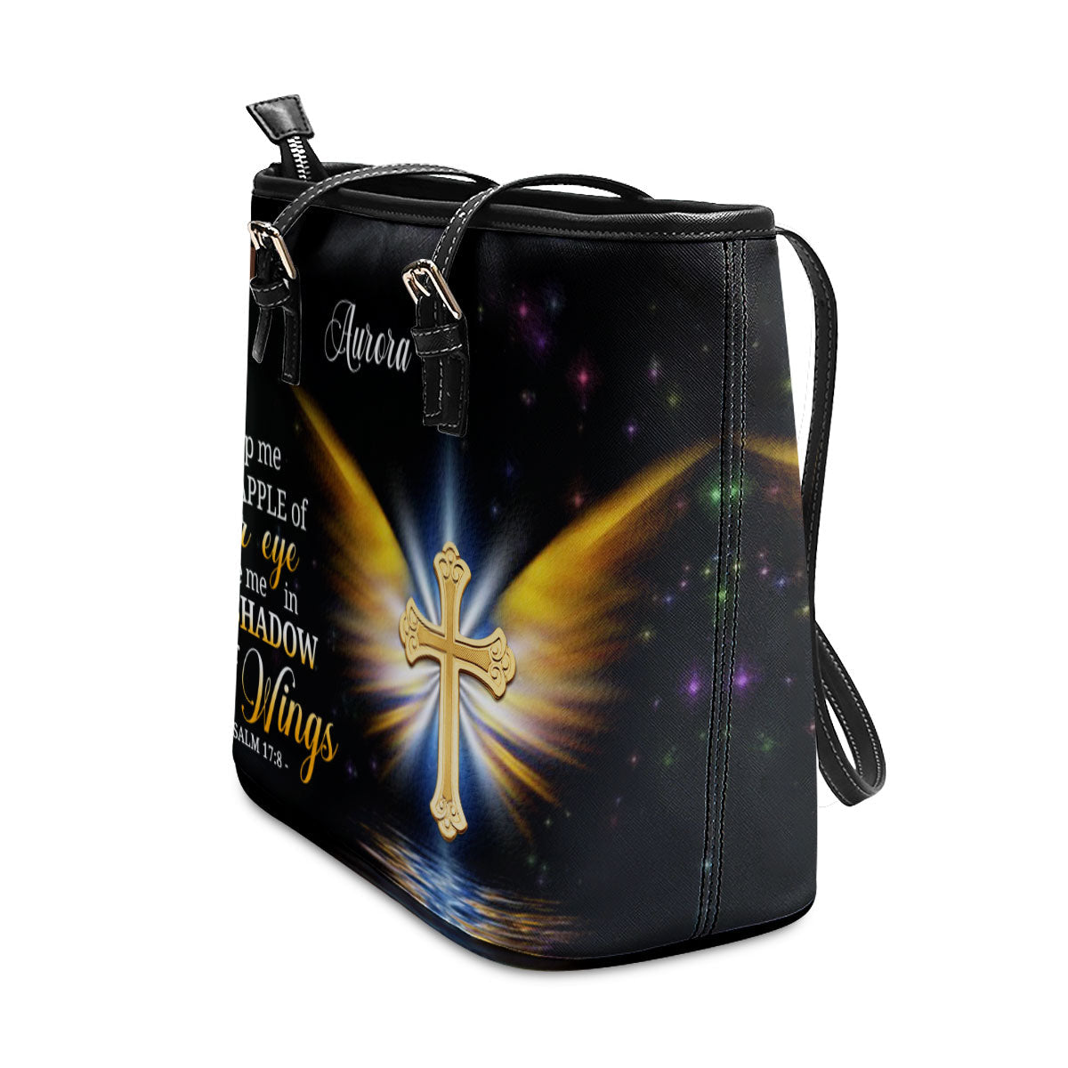 Jesuspirit | Hide Me In The Shadow Of Your Wings | Psalm 17:8 | Christ Gifts For Religious Women Personalized Large Leather Tote Bag With Long Strap LLTBH779
