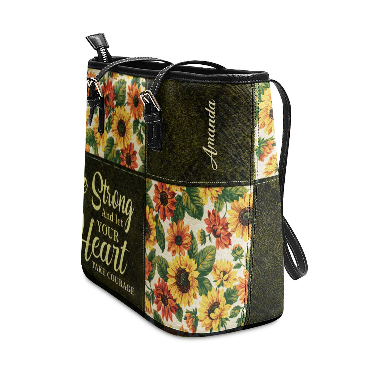 Jesuspirit | Psalm 31:24 | Personalized Large Leather Tote Bag | Be Strong And Let Your Heart Take Courage | Religious Gift For Her LLTBHN805