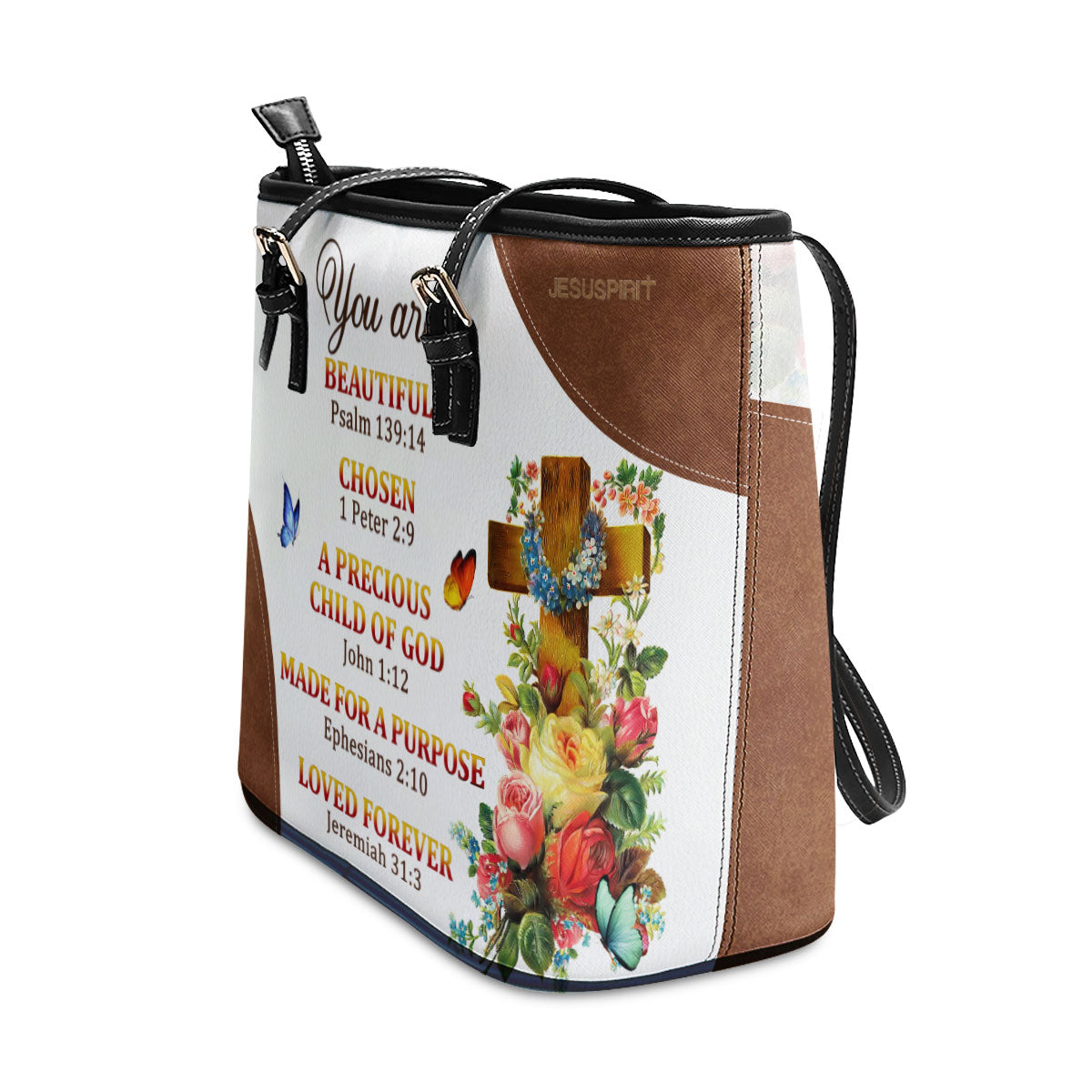 Jesuspirit | Special Personalized Large Leather Tote Bag With Long Strap | A Precious Child Of God LLTBM705