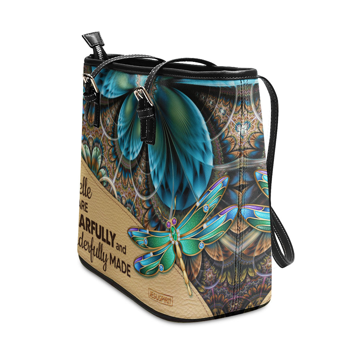Beautiful Personalized Large Leather Tote Bag - You Are Fearfully And Wonderfully Made NUH271