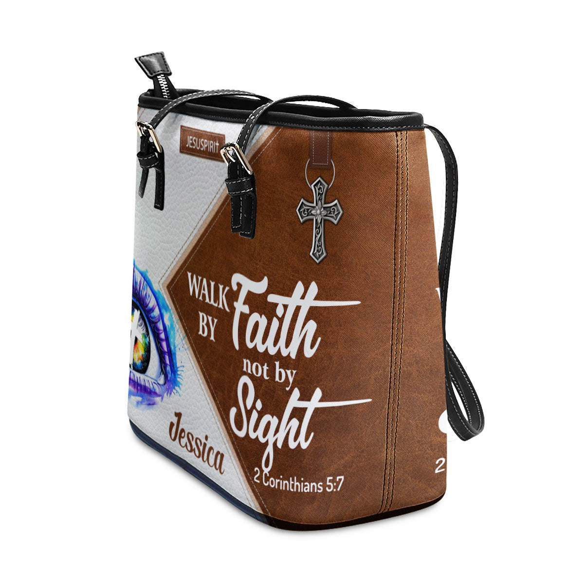Awesome Personalized Large Leather Tote Bag - Walk By Faith, Not By Sight NUH293