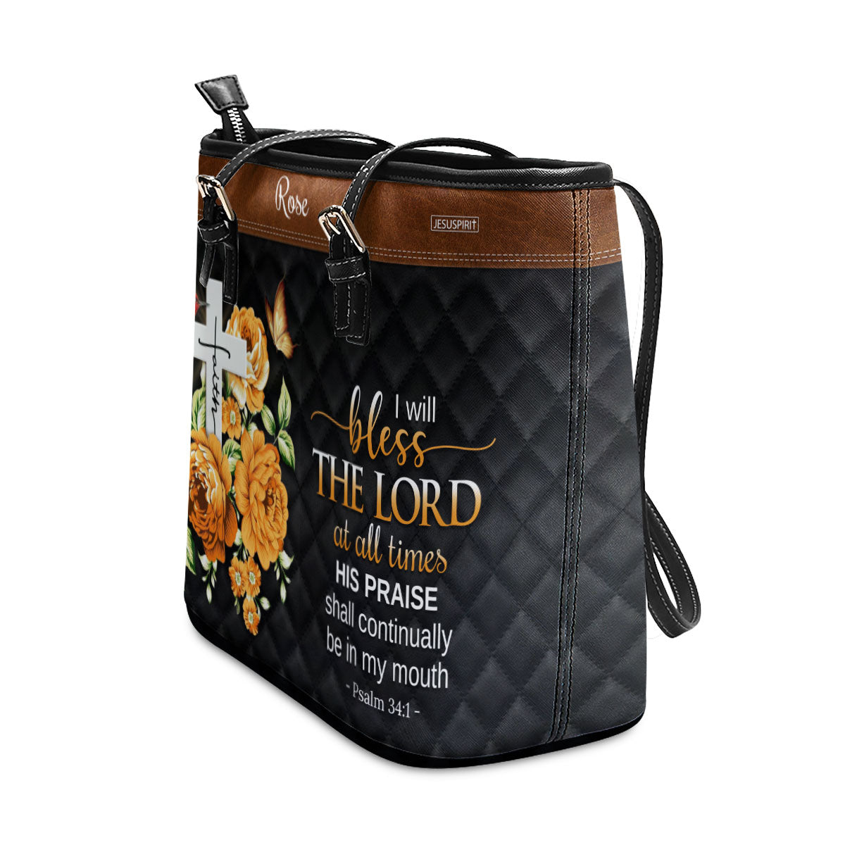 I Will Bless The Lord At All Times - Personalized Large Leather Tote Bag NUH430
