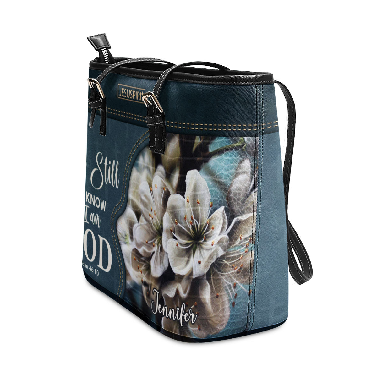 Special Personalized Large Leather Tote Bag - Be Still And Know That I Am God NUHN362