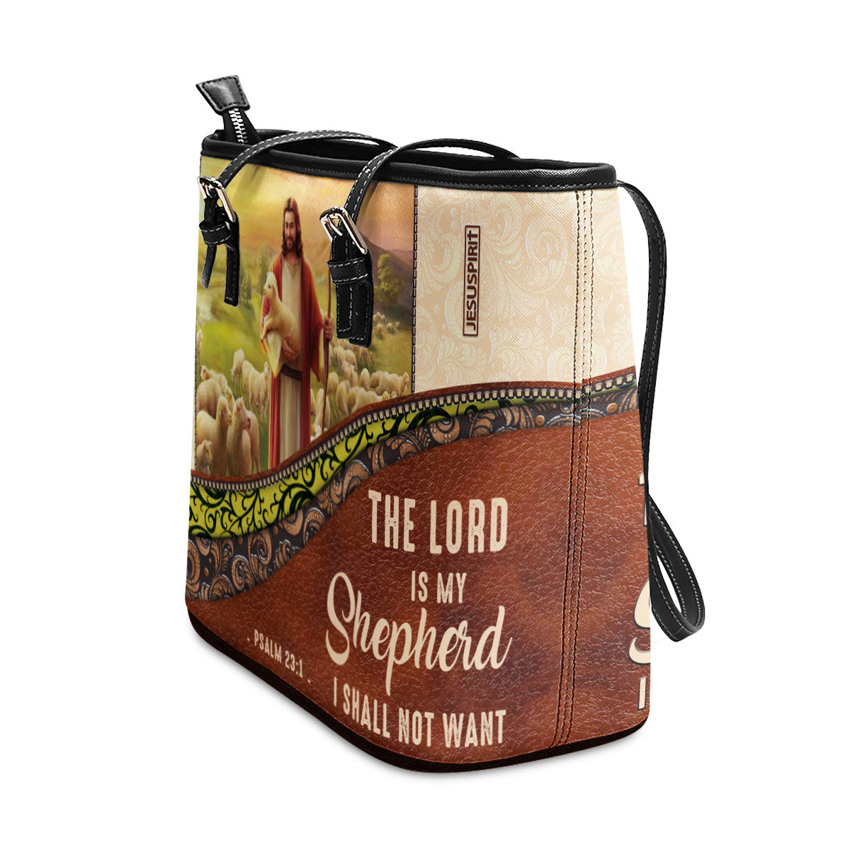 The Lord Is My Shepherd, I Shall Not Want - Awesome Personalized Large Leather Tote Bag NUM301
